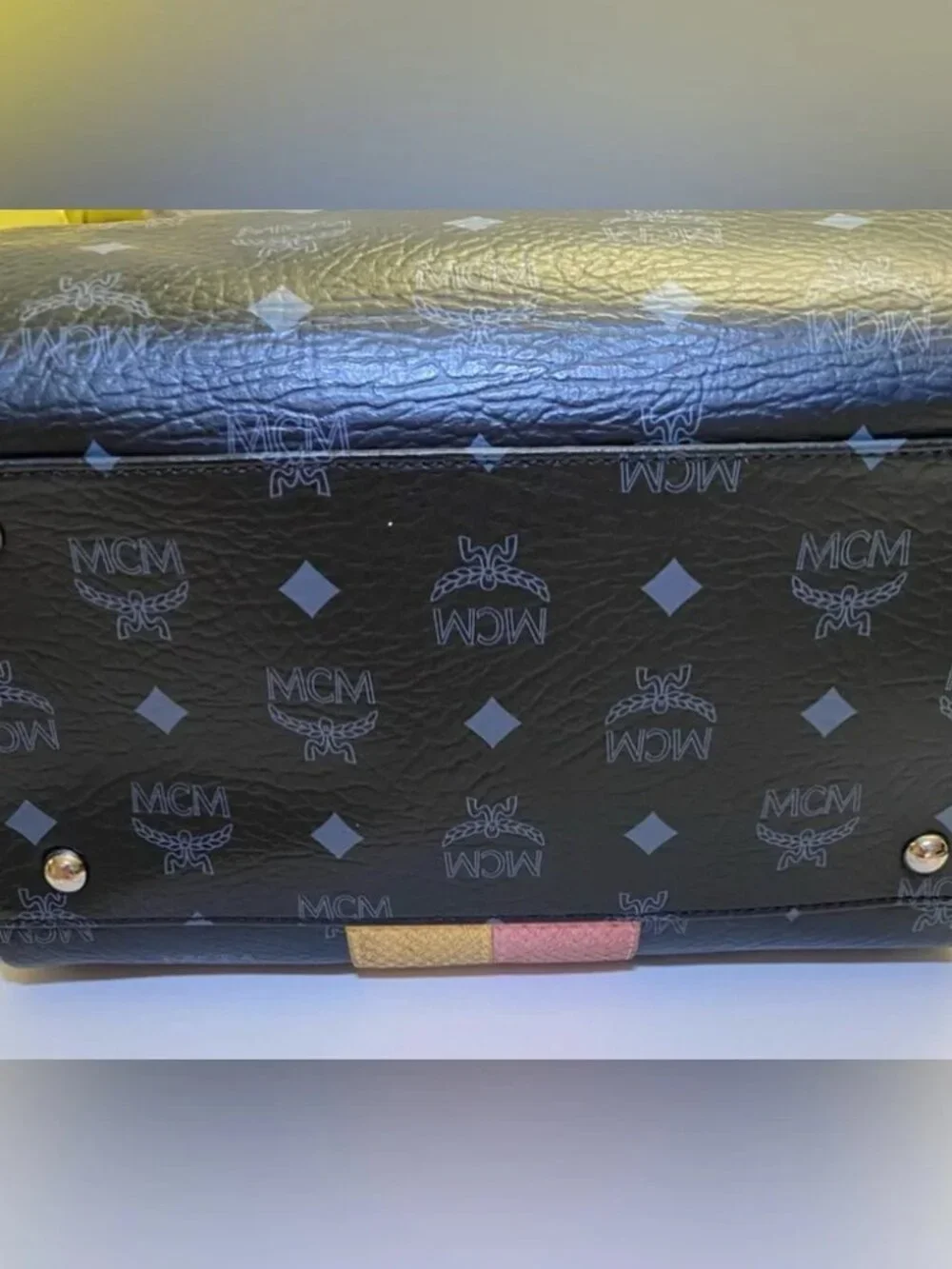 MCM Black Visetos Leather/Snakeskin Embossed Princess Lion Boston Bag EUC